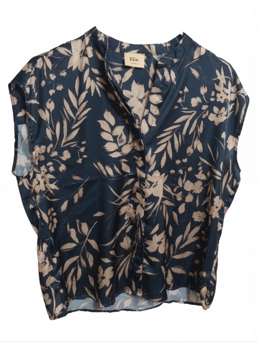 Elie Tahari Floral Satin Blouse Button Up Small Classic Office Business Casual